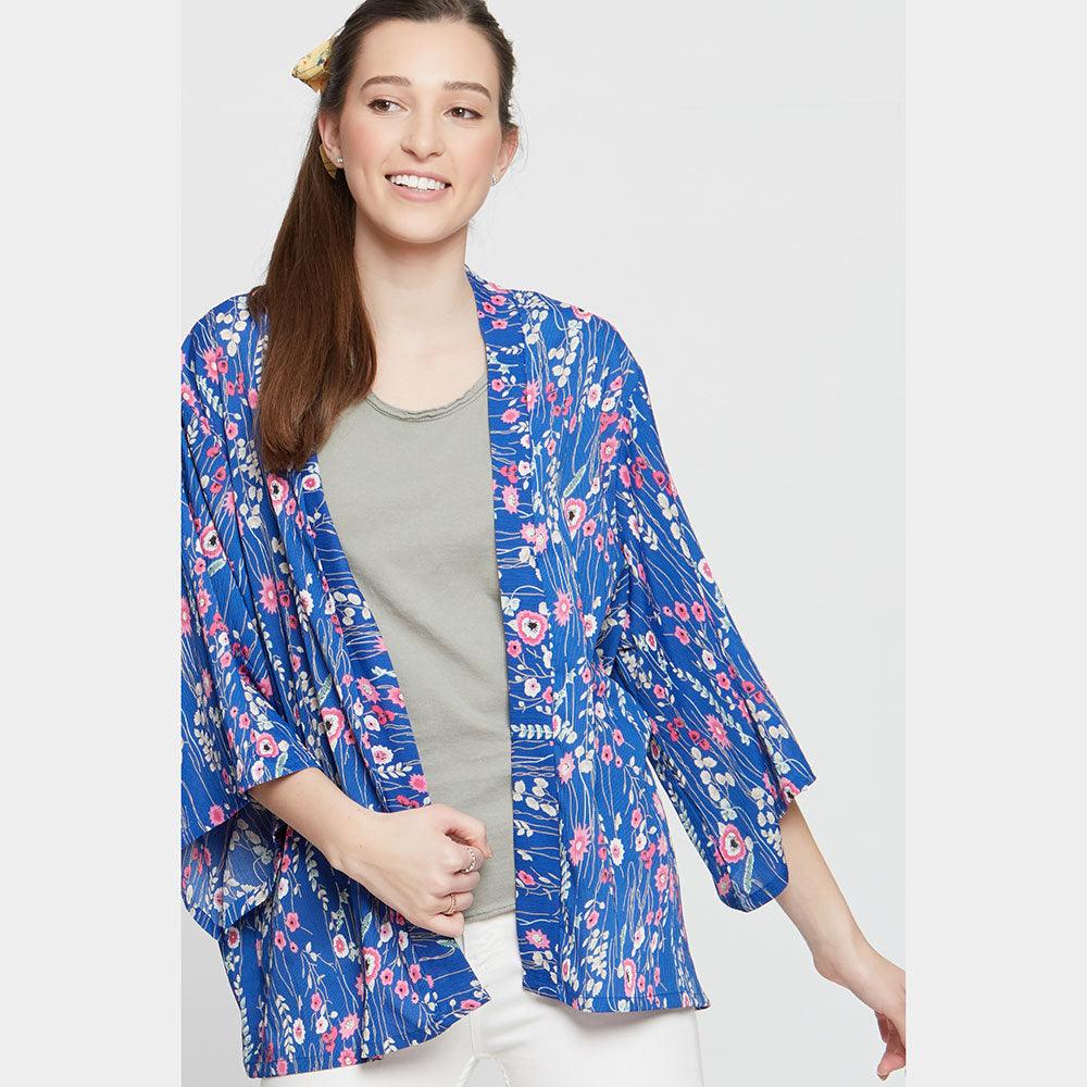 Blue Floral Cover Up Kimono Poncho