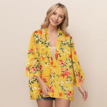 Load image into Gallery viewer, Mustard Floral Cover Up Kimono Poncho
