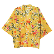 Load image into Gallery viewer, Mustard Floral Cover Up Kimono Poncho
