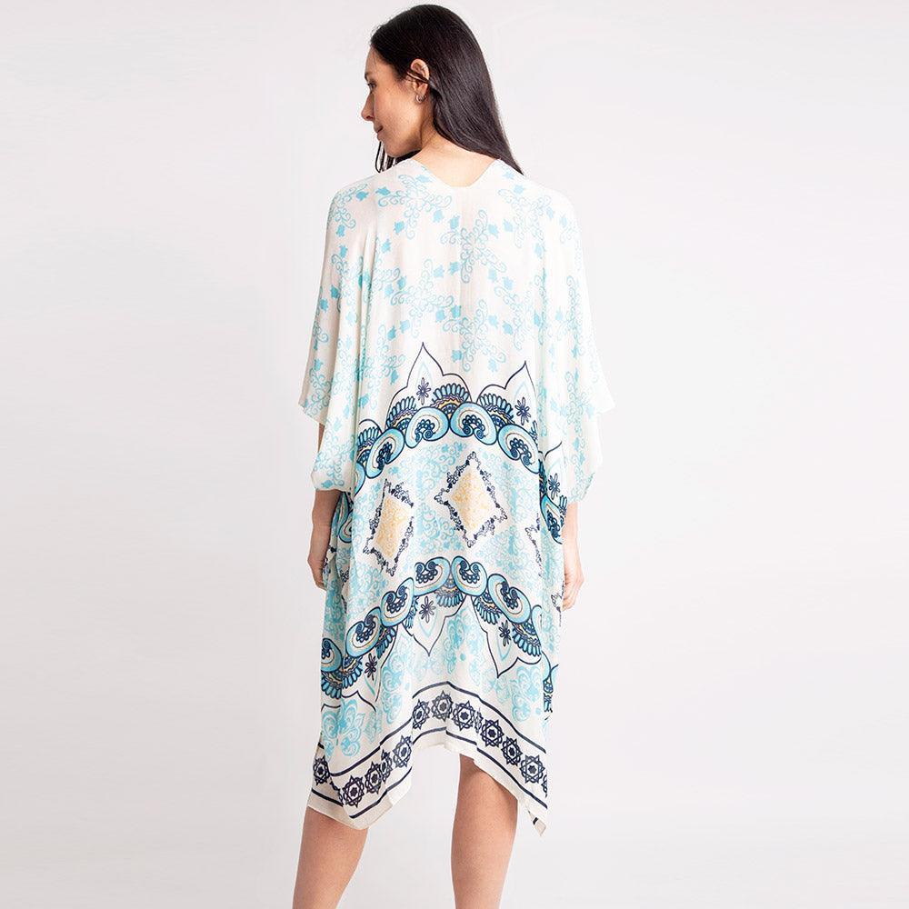 Mint Oriental Print Kimono Poncho - Jewelry Store by Erik Rayo