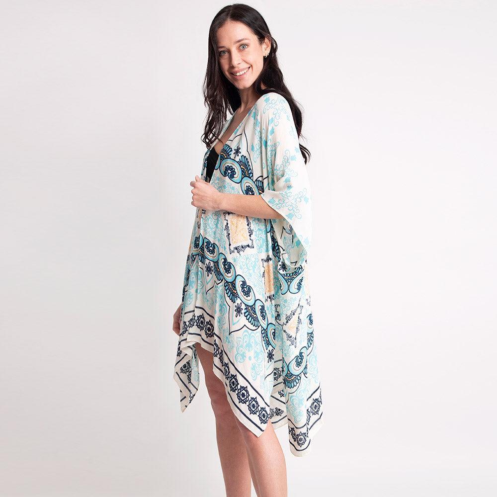 Mint Oriental Print Kimono Poncho - Jewelry Store by Erik Rayo