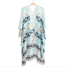 Load image into Gallery viewer, Mint Oriental Print Kimono Poncho
