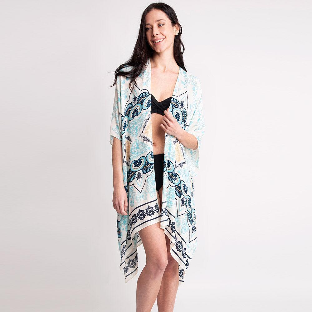 Mint Oriental Print Kimono Poncho - Jewelry Store by Erik Rayo
