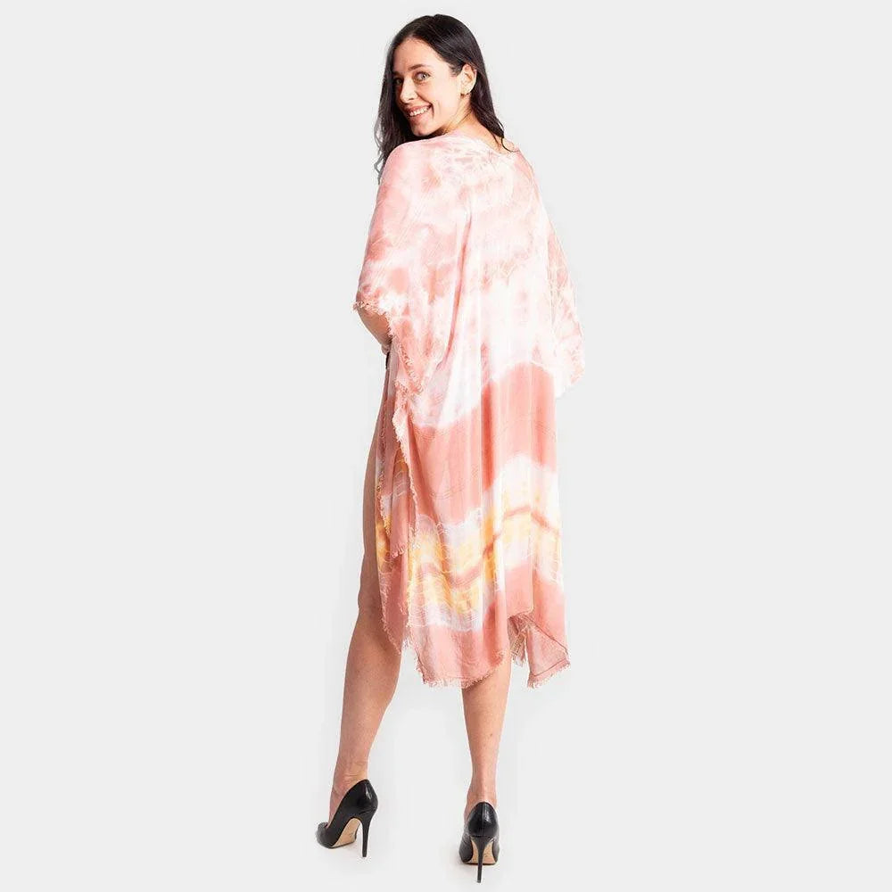 Coral Tie Dye Cover Up Kimono Poncho - Jewelry Store by Erik Rayo