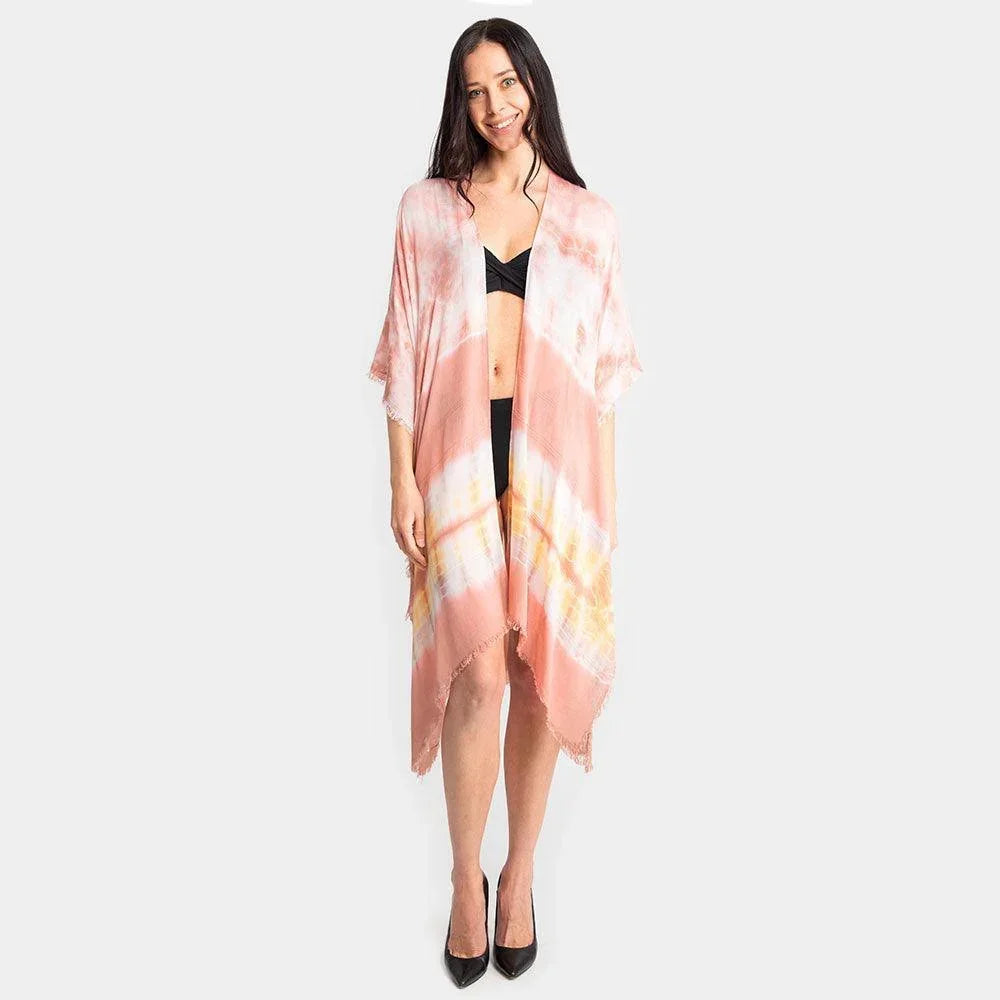 Coral Tie Dye Cover Up Kimono Poncho - Jewelry Store by Erik Rayo