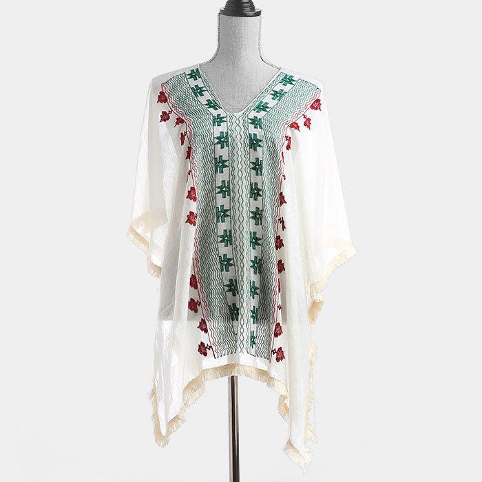 Burgundy Embroidered V-neck Poncho - Jewelry Store by Erik Rayo