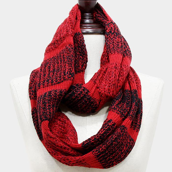 Red Striped Acrylic Infinity Scarf