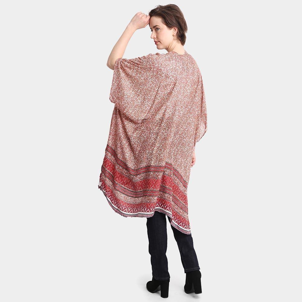Red Flower Patterned Cover Up Kimono Poncho - Jewelry Store by Erik Rayo