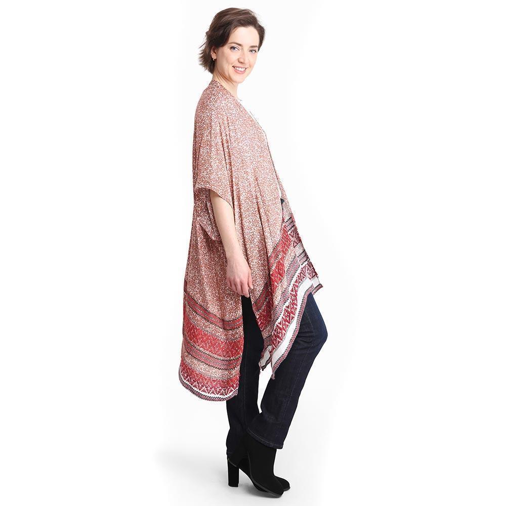 Red Flower Patterned Cover Up Kimono Poncho - Jewelry Store by Erik Rayo