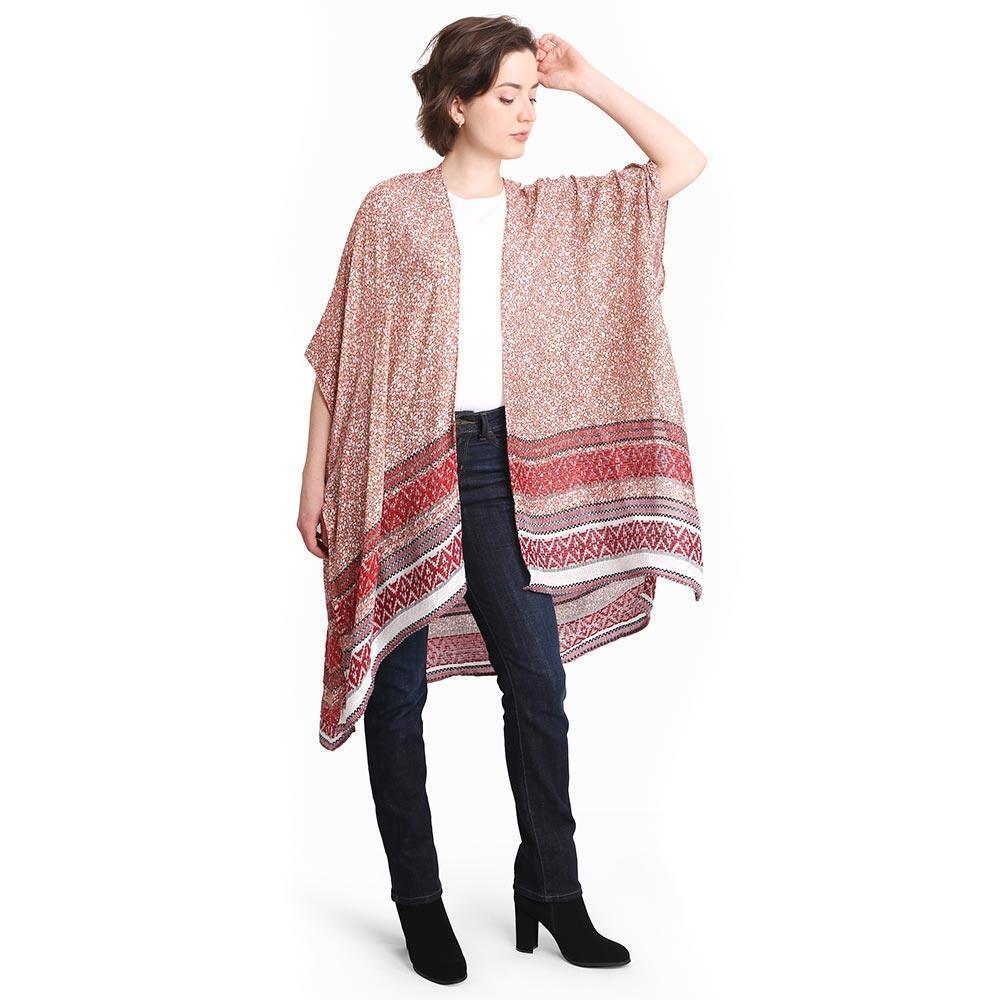 Red Flower Patterned Cover Up Kimono Poncho - Jewelry Store by Erik Rayo