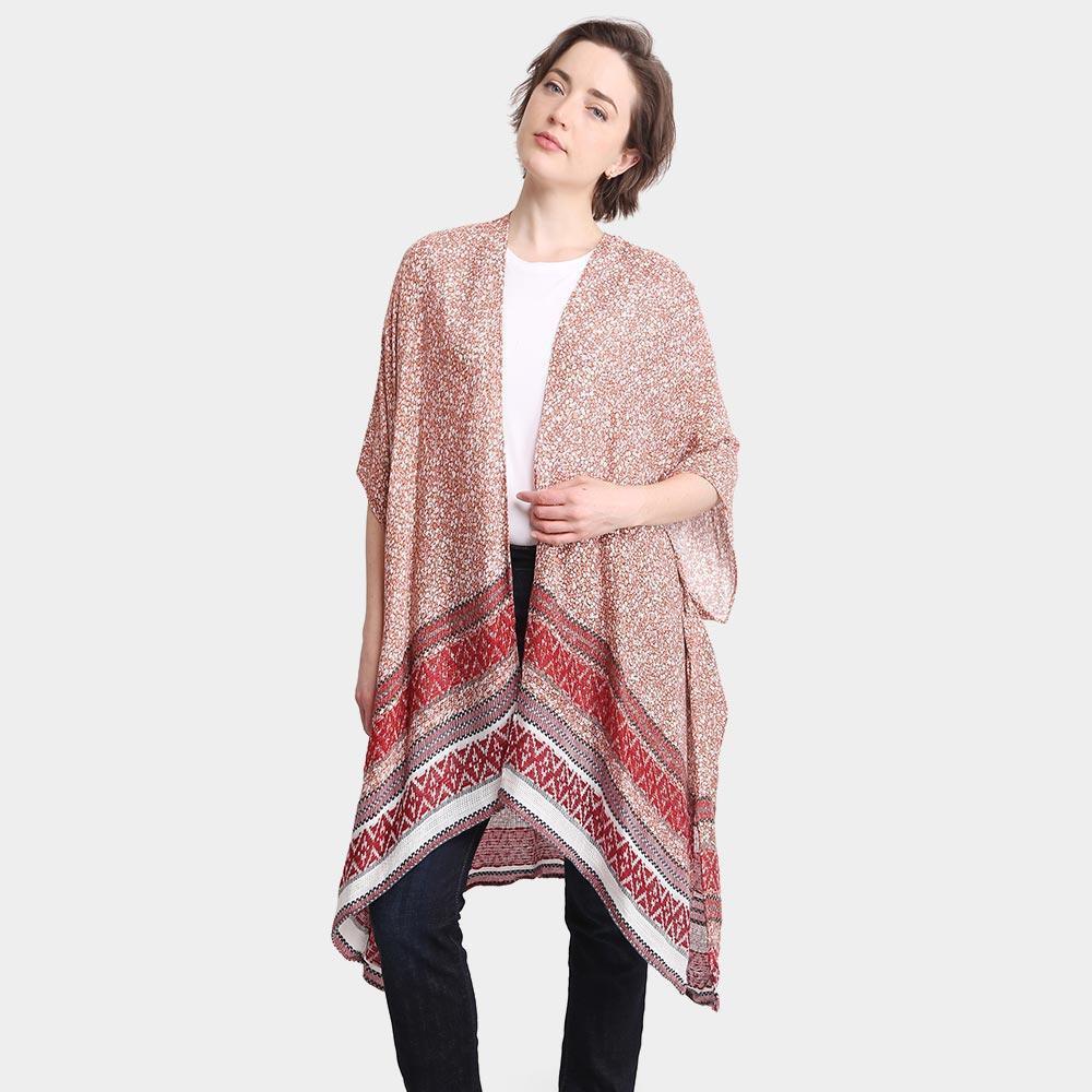 Red Flower Patterned Cover Up Kimono Poncho - Jewelry Store by Erik Rayo