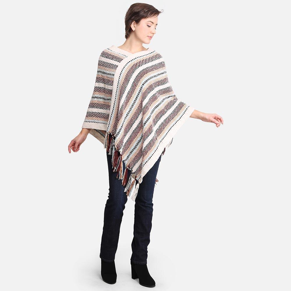 Ivory Stripe Patterned Poncho - Jewelry Store by Erik Rayo