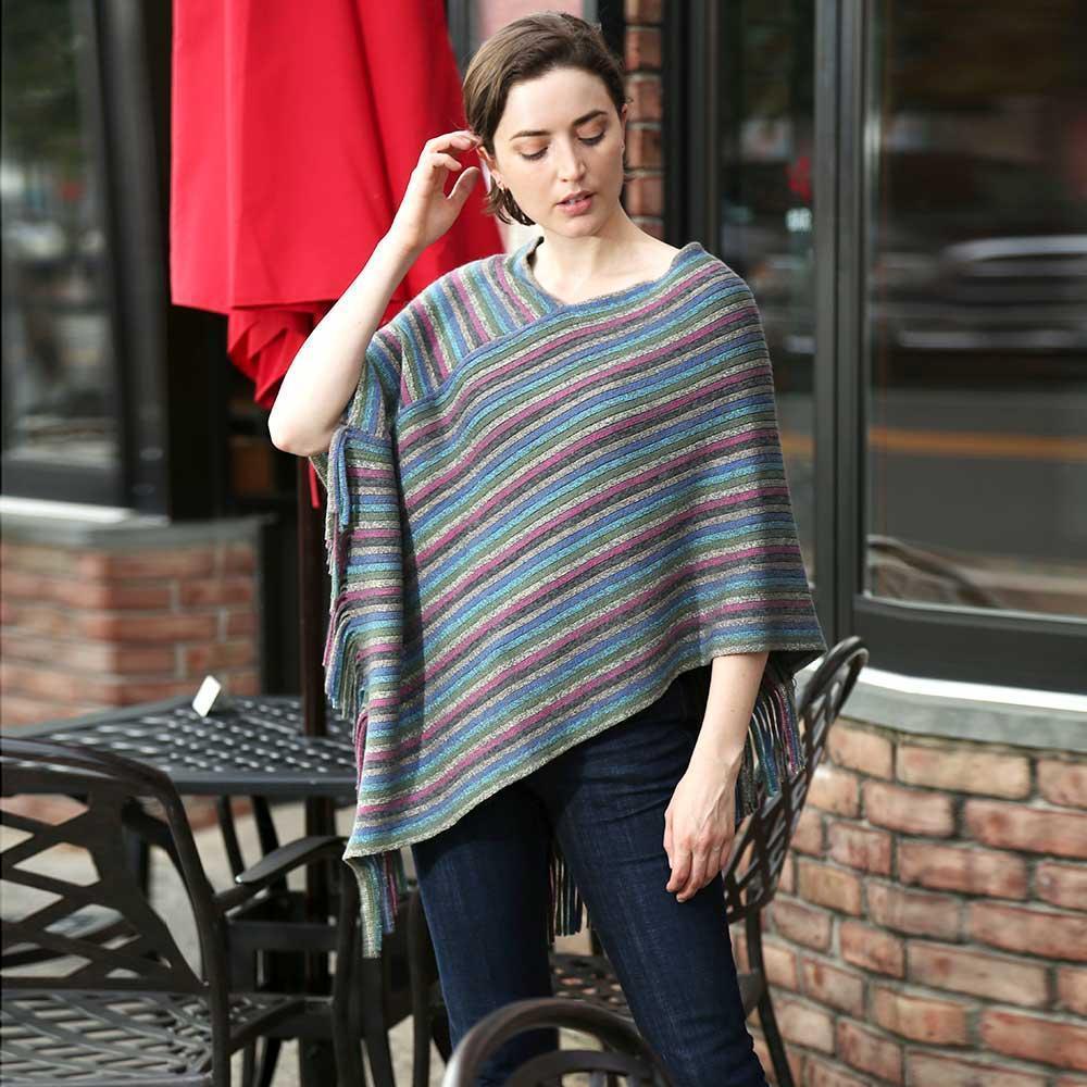 Gray Striped Lurex Knitted Poncho - Jewelry Store by Erik Rayo