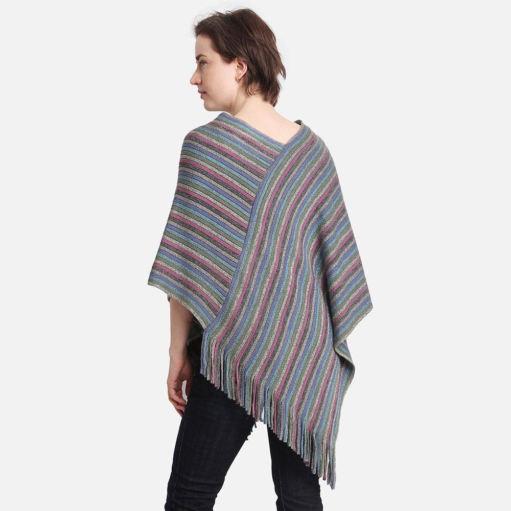 Gray Striped Lurex Knitted Poncho - Jewelry Store by Erik Rayo
