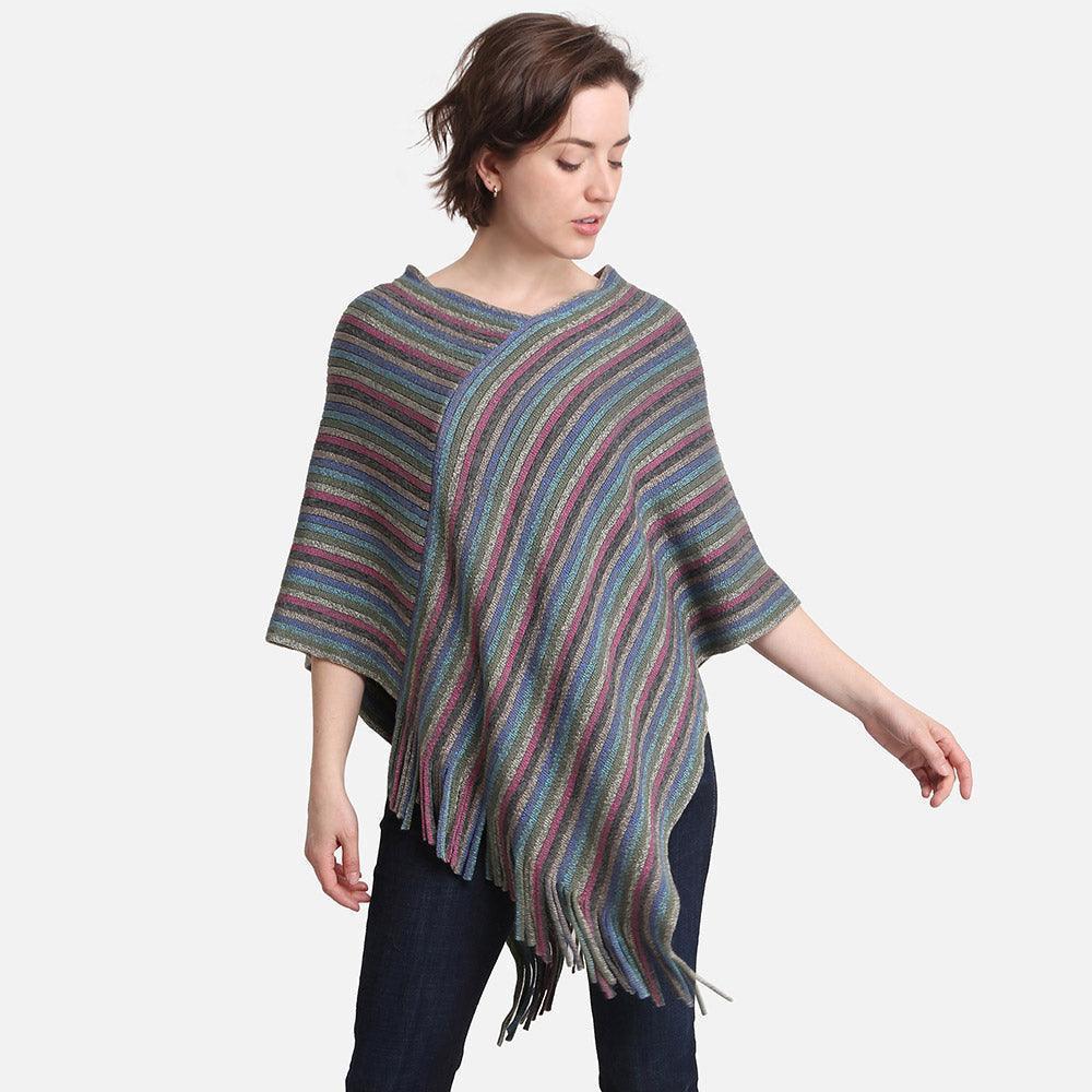 Gray Striped Lurex Knitted Poncho - Jewelry Store by Erik Rayo