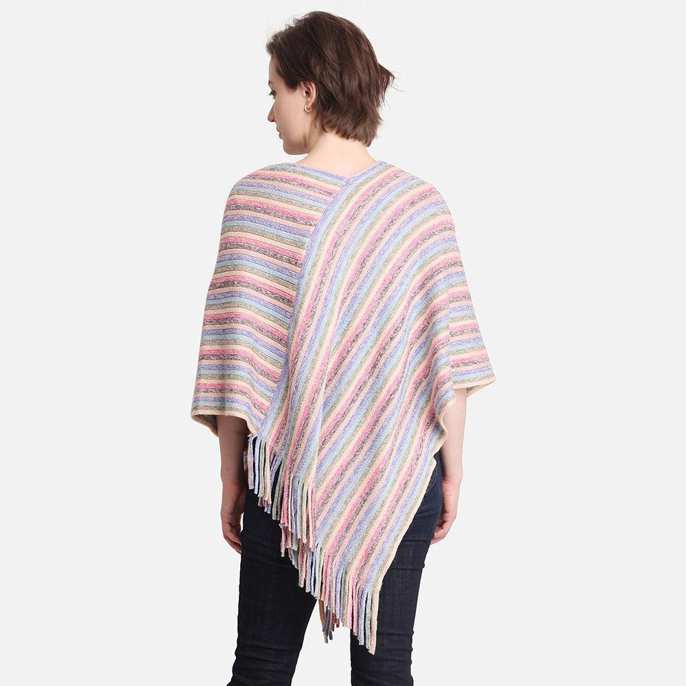 Pink Striped Lurex Knitted Poncho - Jewelry Store by Erik Rayo