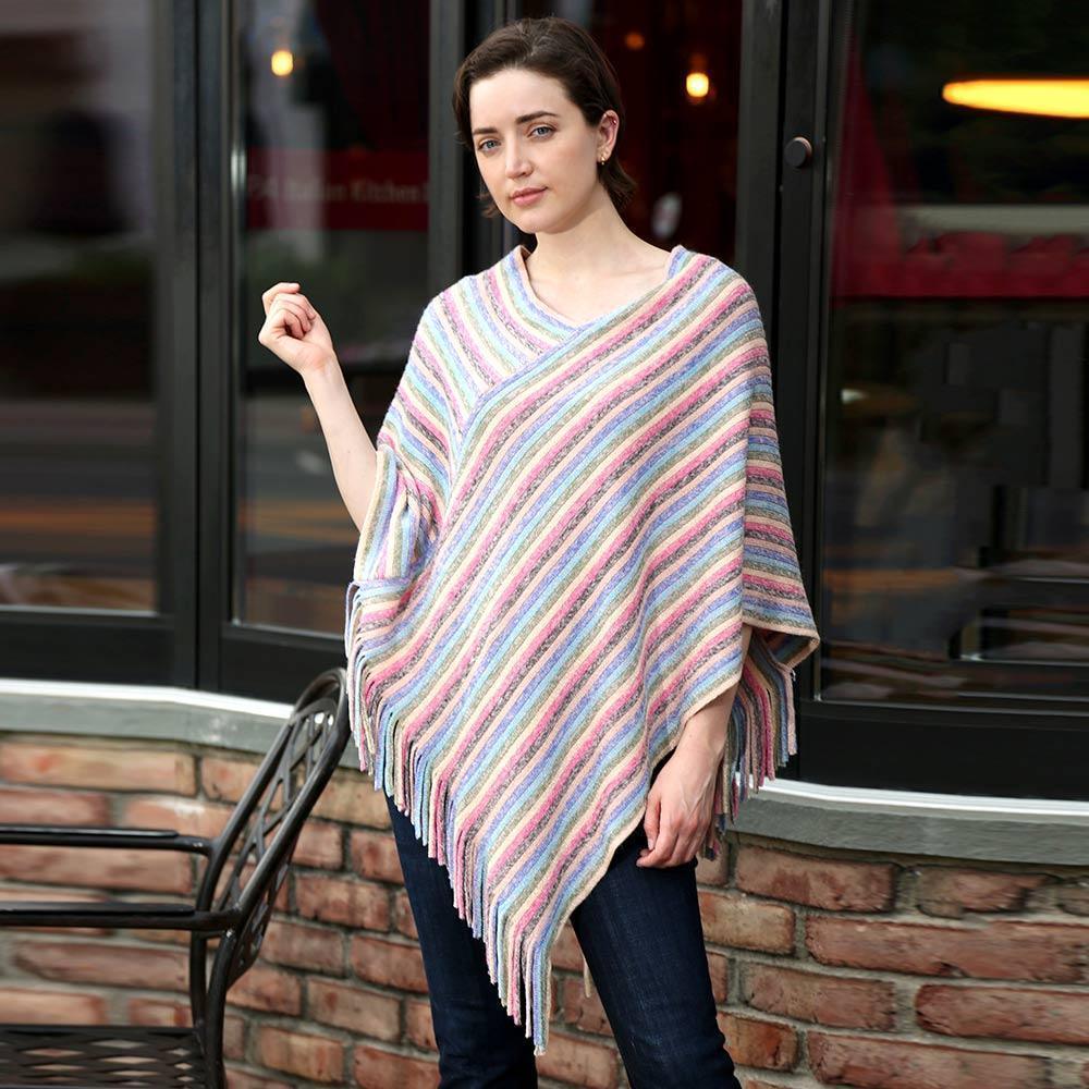 Pink Striped Lurex Knitted Poncho - Jewelry Store by Erik Rayo