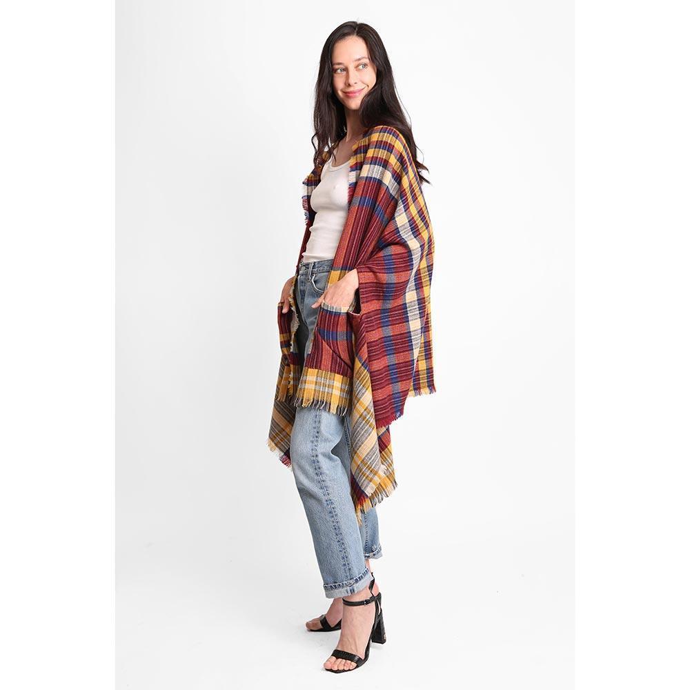 Mustard Tartan Check Front Pocket Poncho - Jewelry Store by Erik Rayo
