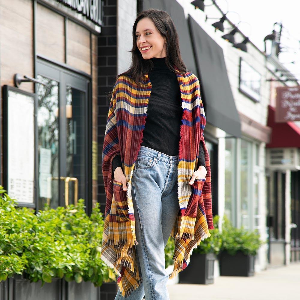 Mustard Tartan Check Front Pocket Poncho - Jewelry Store by Erik Rayo