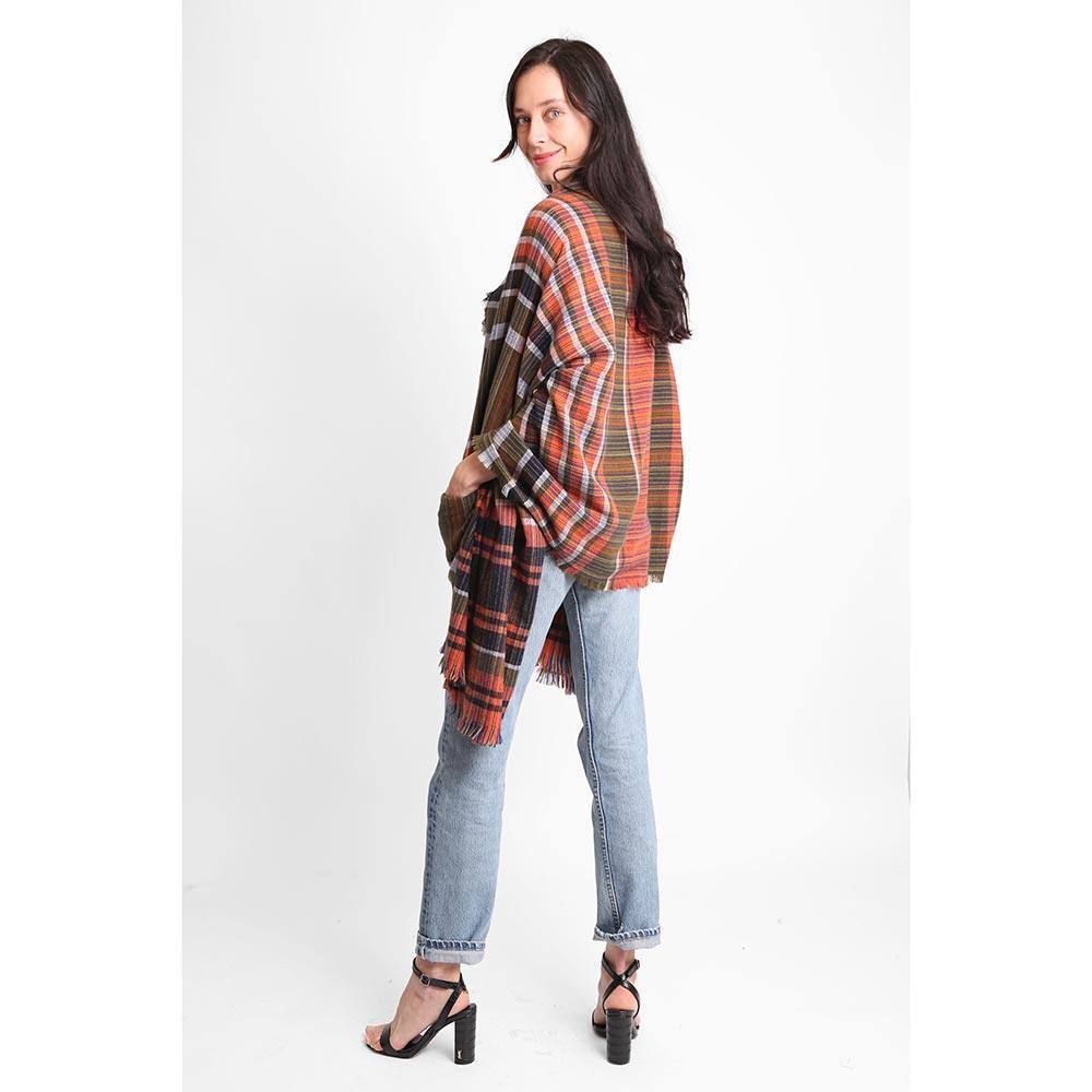 Olive Green Tartan Check Front Pocket Poncho - Jewelry Store by Erik Rayo
