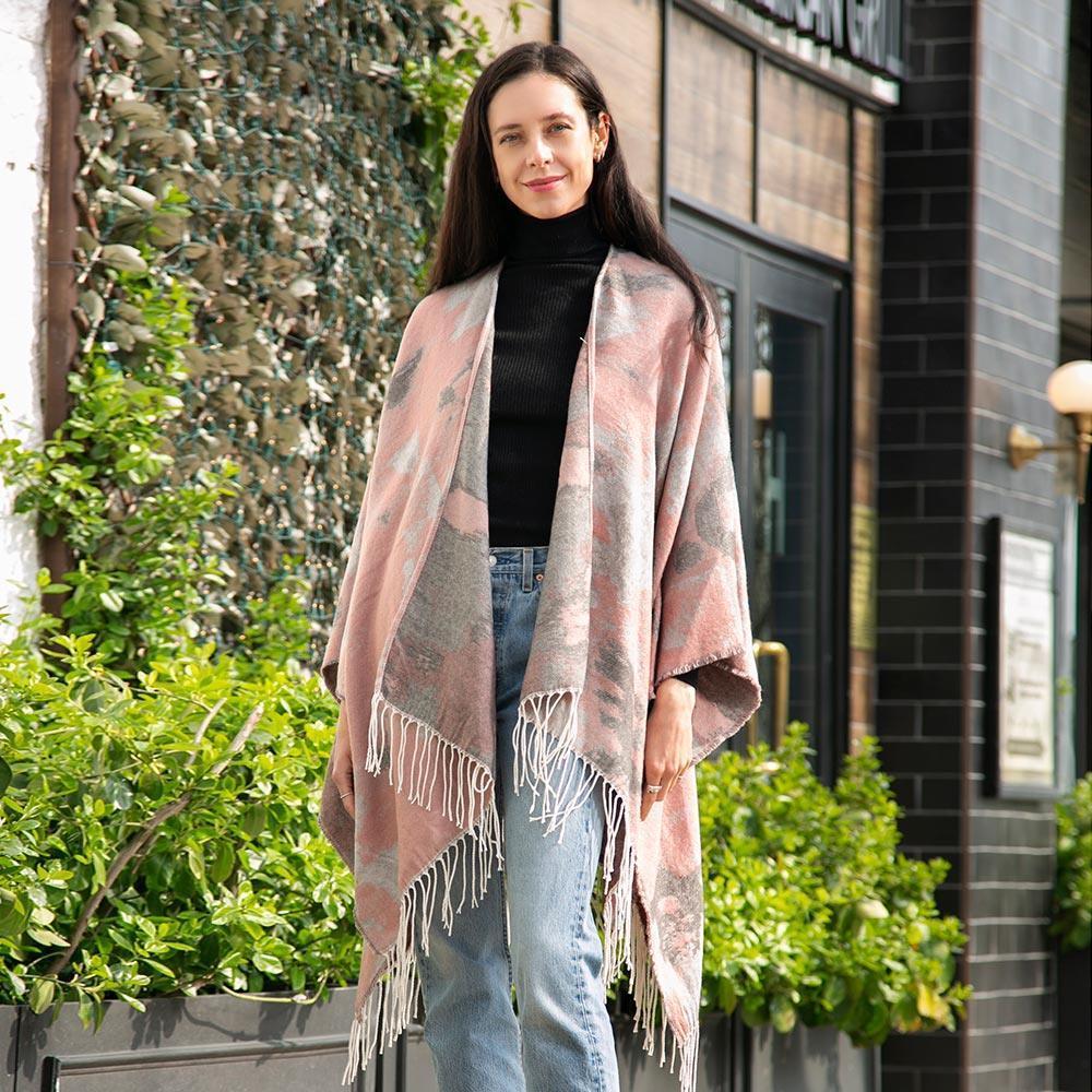 Pink Patterned Fringe Ruana Poncho - Jewelry Store by Erik Rayo