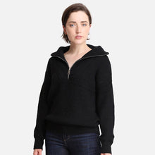 Load image into Gallery viewer, Black Solid Color Zipper Turtleneck Sweater Top
