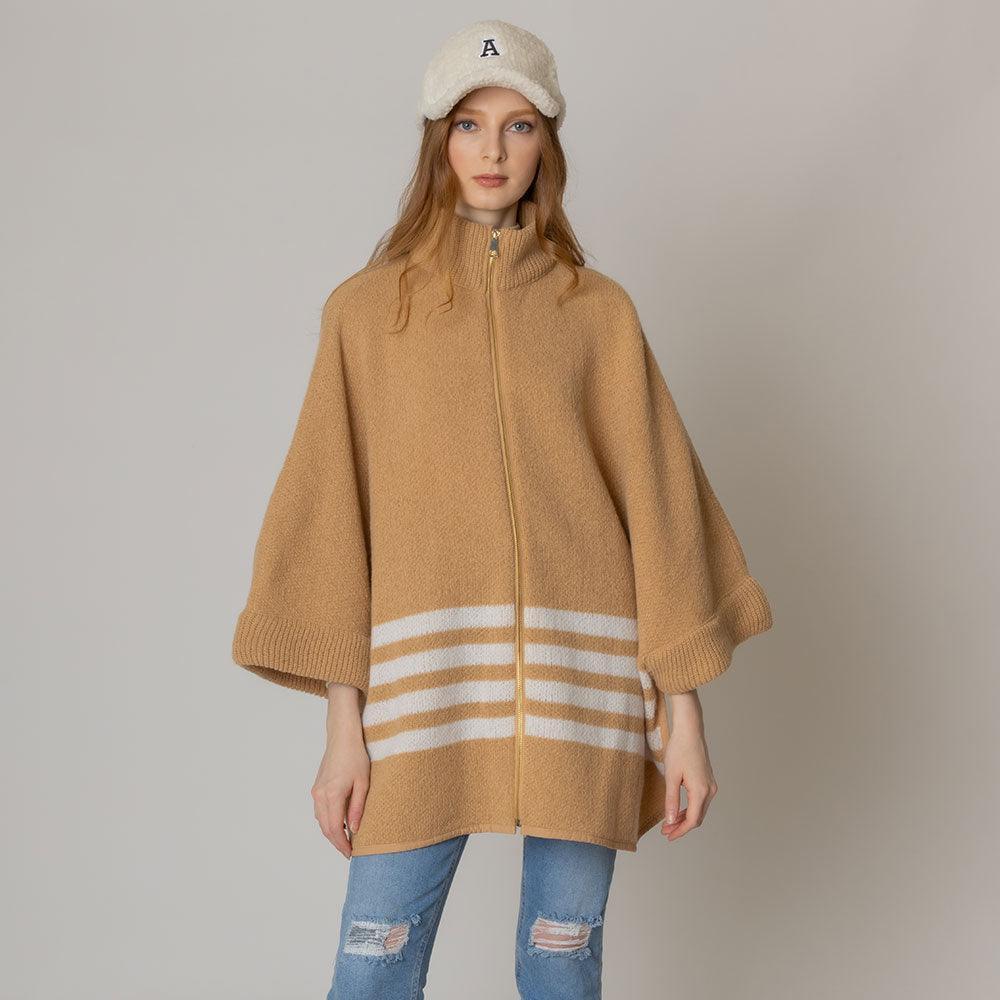 Camel Stripe Zipper Kimono Poncho - Jewelry Store by Erik Rayo