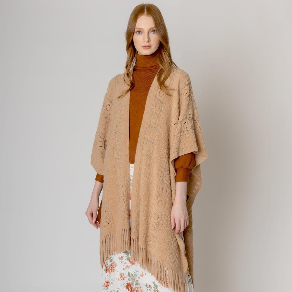 Beige Solid Crochet Ruana Poncho - Jewelry Store by Erik Rayo