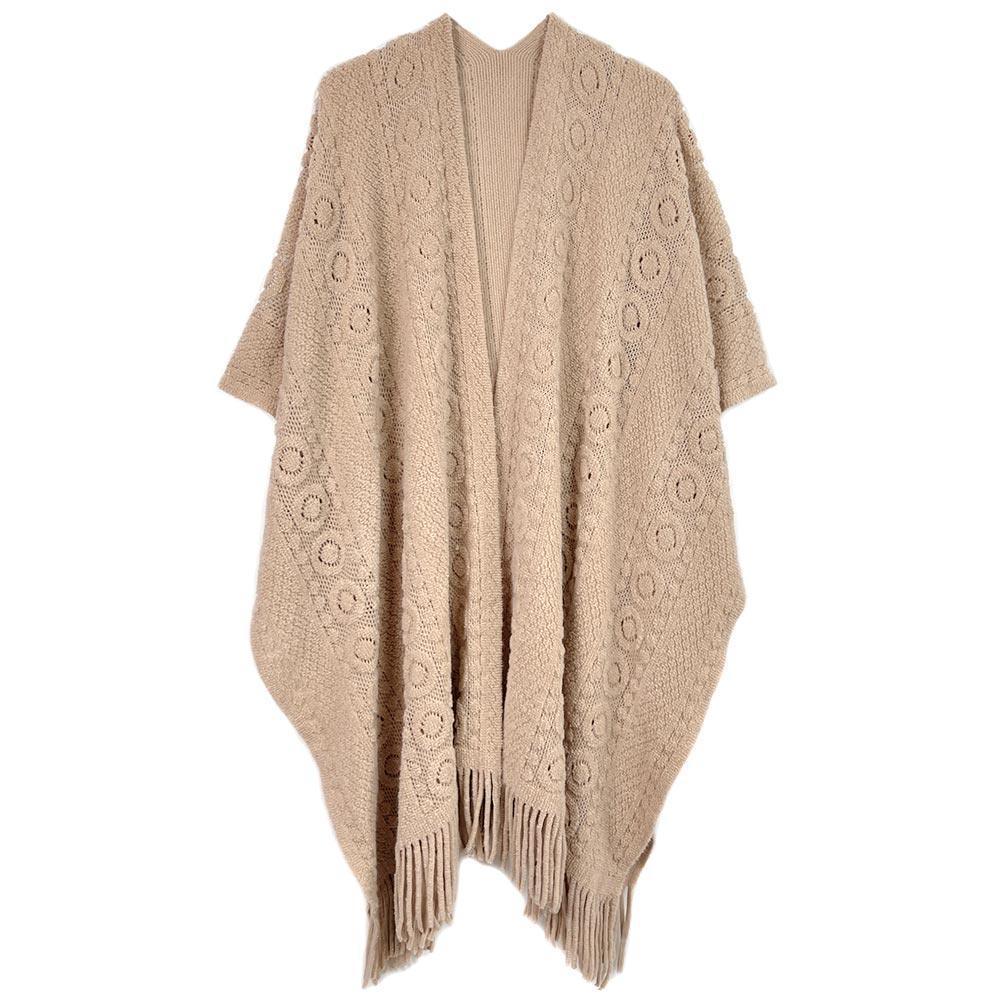 Beige Solid Crochet Ruana Poncho - Jewelry Store by Erik Rayo