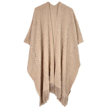 Load image into Gallery viewer, Beige Solid Crochet Ruana Poncho
