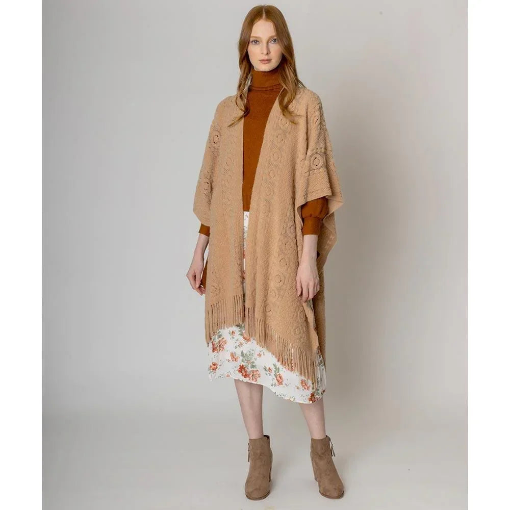 Beige Solid Crochet Ruana Poncho - Jewelry Store by Erik Rayo