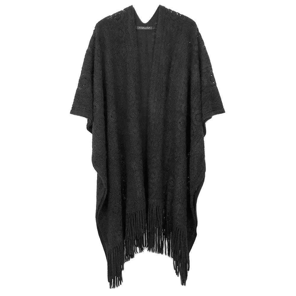 Black Solid Crochet Ruana Poncho - Jewelry Store by Erik Rayo