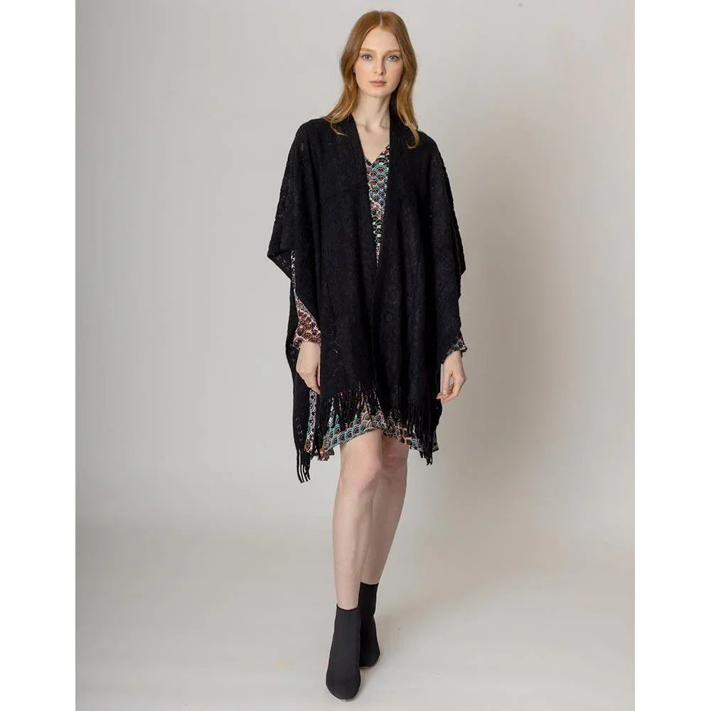 Black Solid Crochet Ruana Poncho - Jewelry Store by Erik Rayo