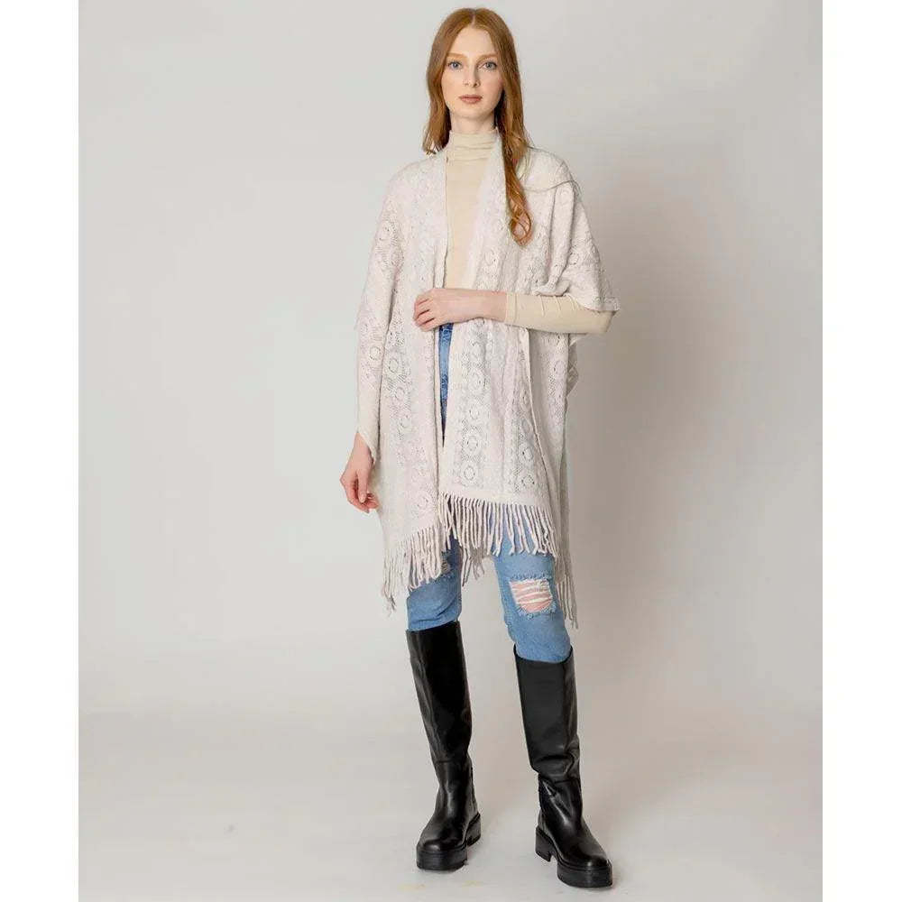 Ivory Solid Crochet Ruana Poncho - Jewelry Store by Erik Rayo