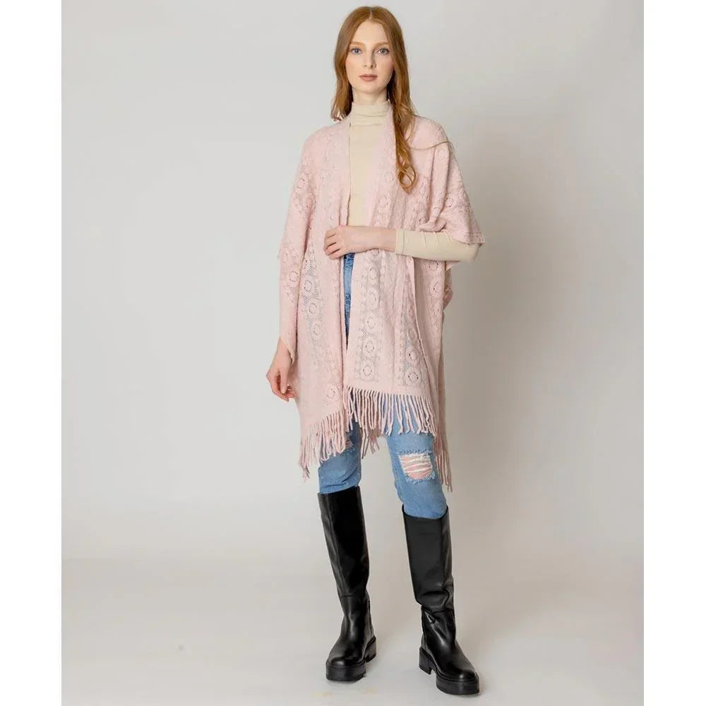 Pink Solid Crochet Ruana Poncho - Jewelry Store by Erik Rayo