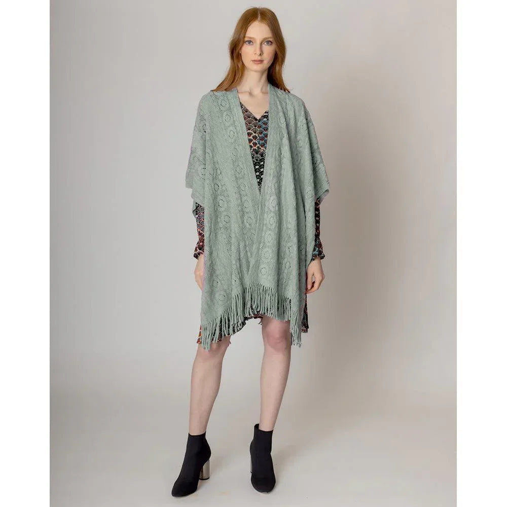 Green Solid Crochet Ruana Poncho - Jewelry Store by Erik Rayo