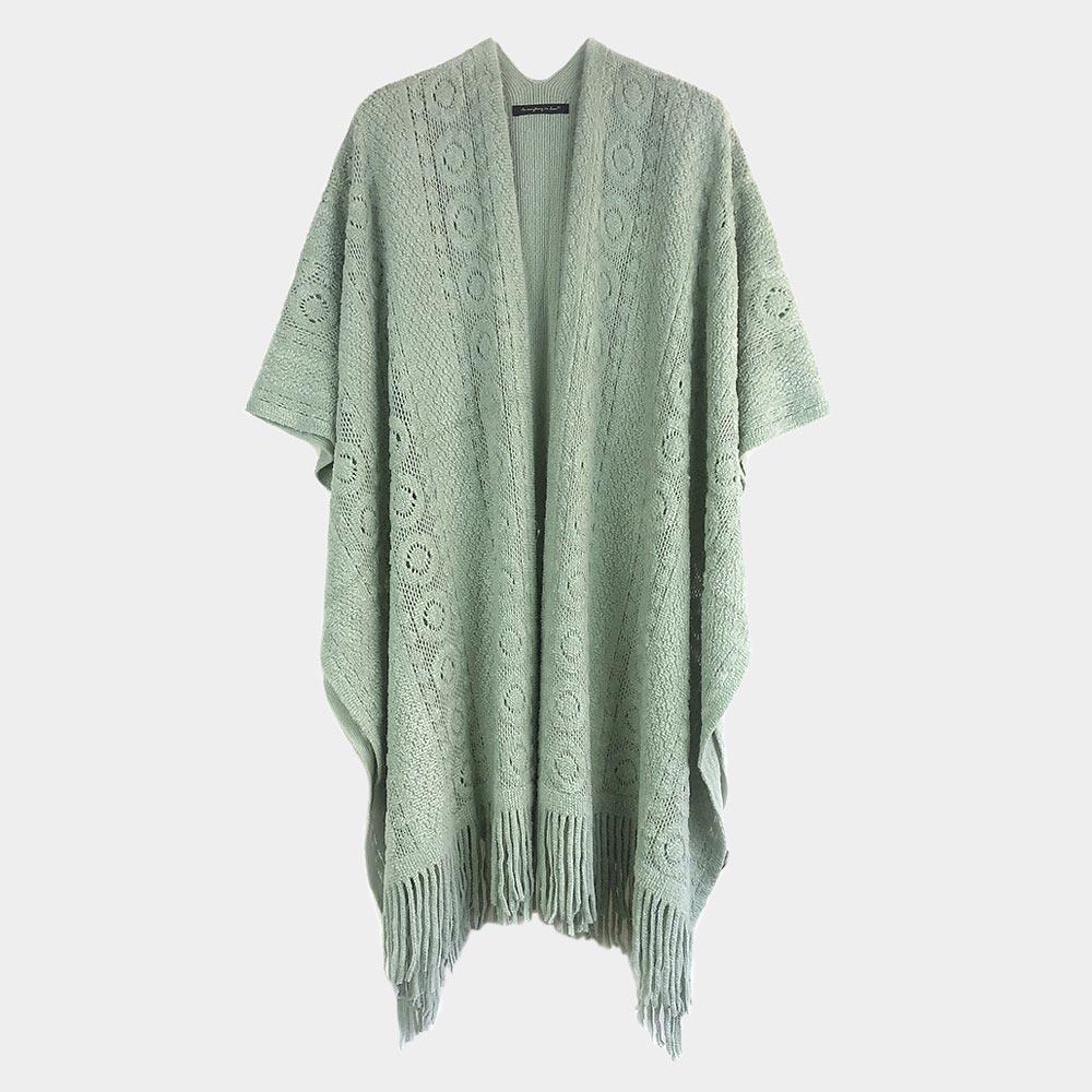 Green Solid Crochet Ruana Poncho