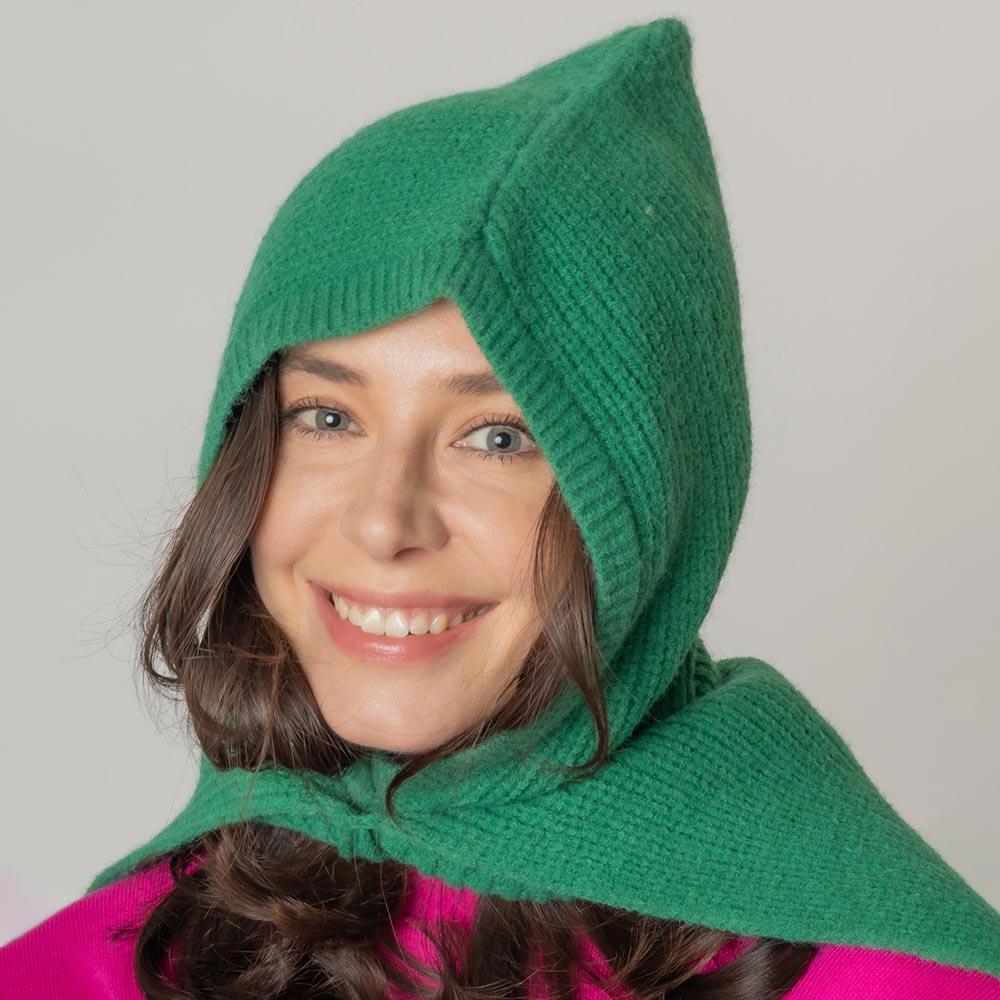 Green Solid Color Snood Hat