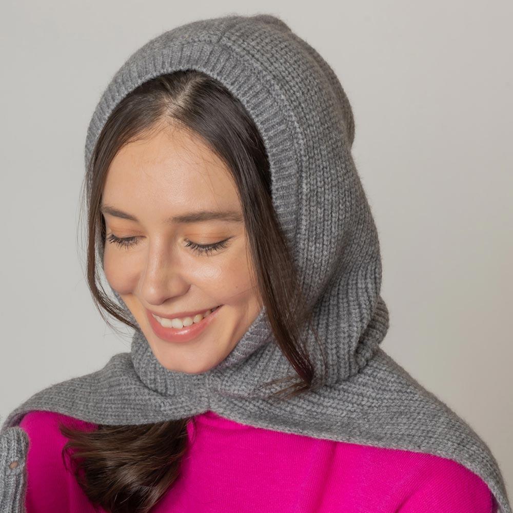 Gray Solid Color Snood Hat