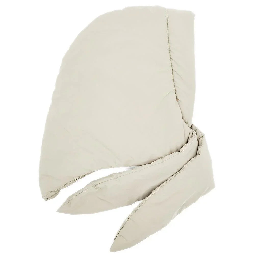 Ivory Padded Puffer Snood Hat With Tie - Jewelry Store by Erik Rayo