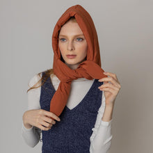 Load image into Gallery viewer, Rust Padded Puffer Snood Hat With Tie
