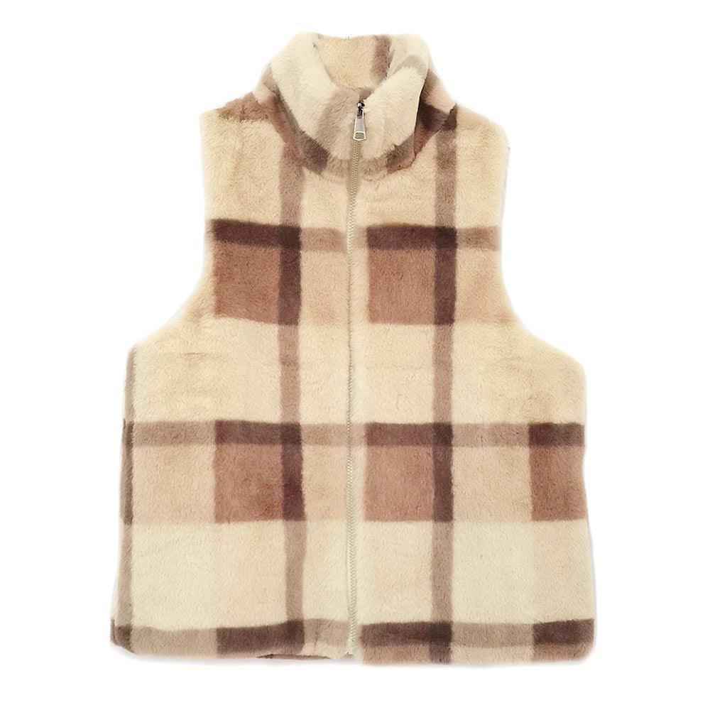 Brown Plaid Check Patterned Faux Fur Vest - Jewelry Store by Erik Rayo