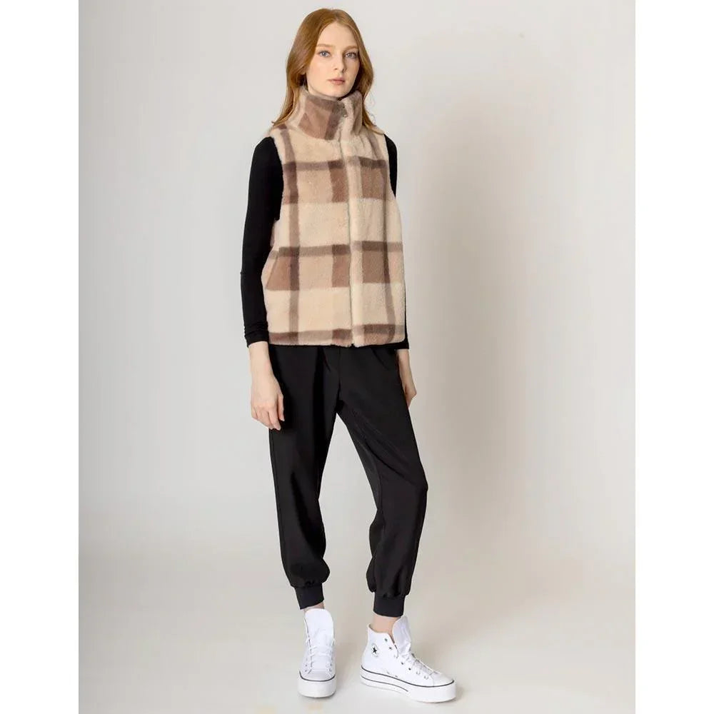 Brown Plaid Check Patterned Faux Fur Vest - Jewelry Store by Erik Rayo