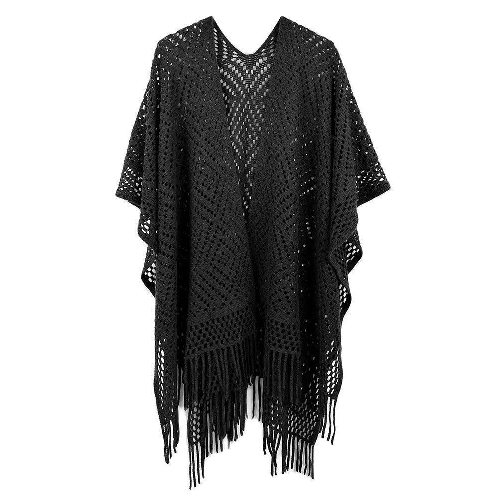 Black Cut Out Detailed Ruana Poncho - Jewelry Store by Erik Rayo