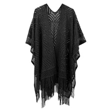 Load image into Gallery viewer, Black Cut Out Detailed Ruana Poncho
