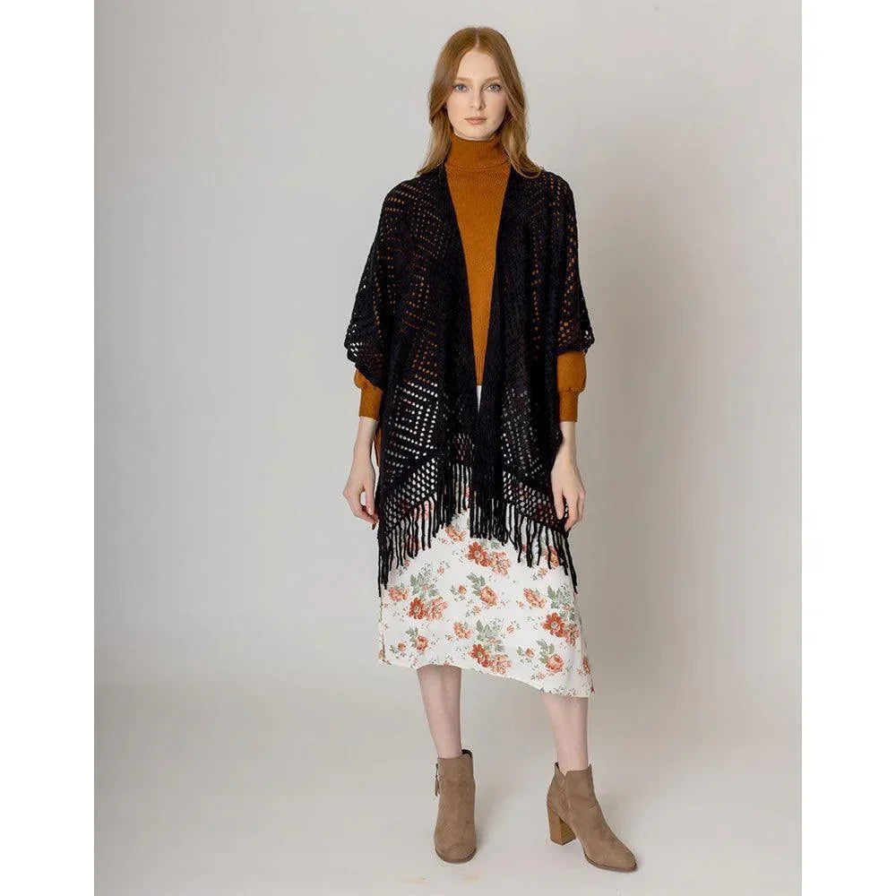 Black Cut Out Detailed Ruana Poncho - Jewelry Store by Erik Rayo
