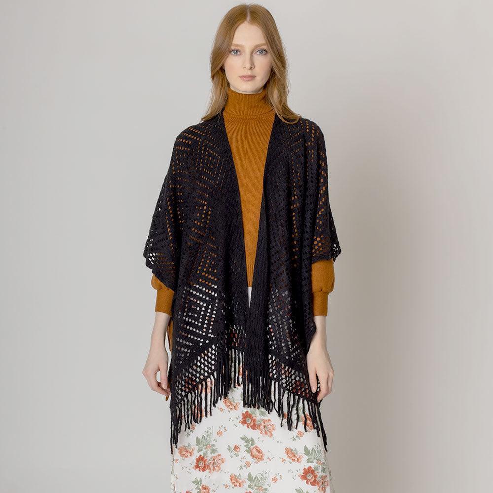 Black Cut Out Detailed Ruana Poncho - Jewelry Store by Erik Rayo