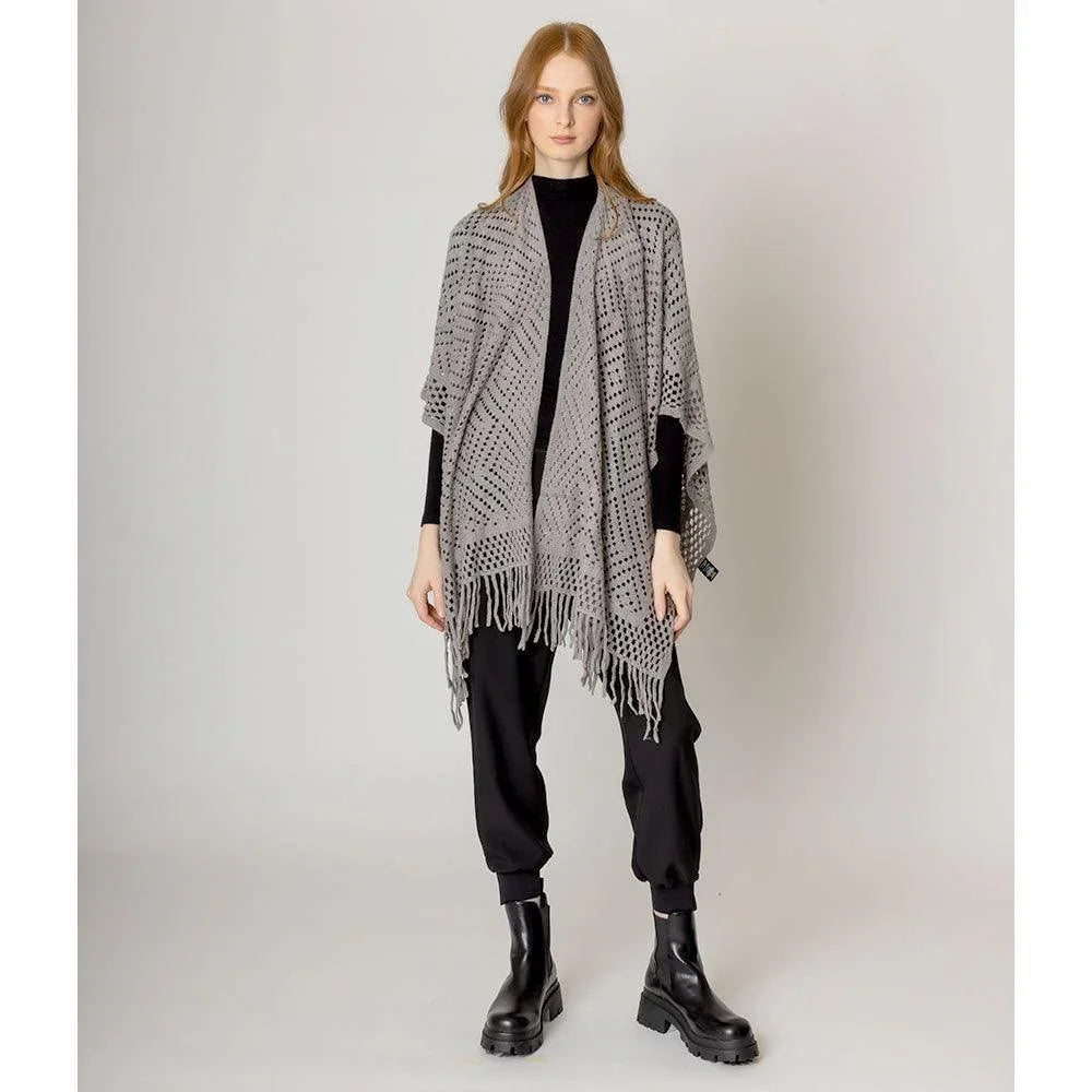 Gray Cut Out Detailed Ruana Poncho - Jewelry Store by Erik Rayo