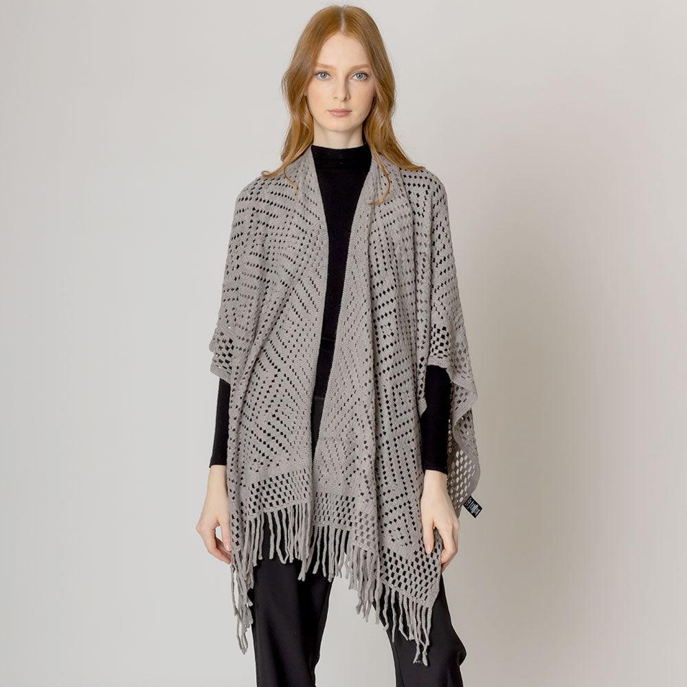 Gray Cut Out Detailed Ruana Poncho