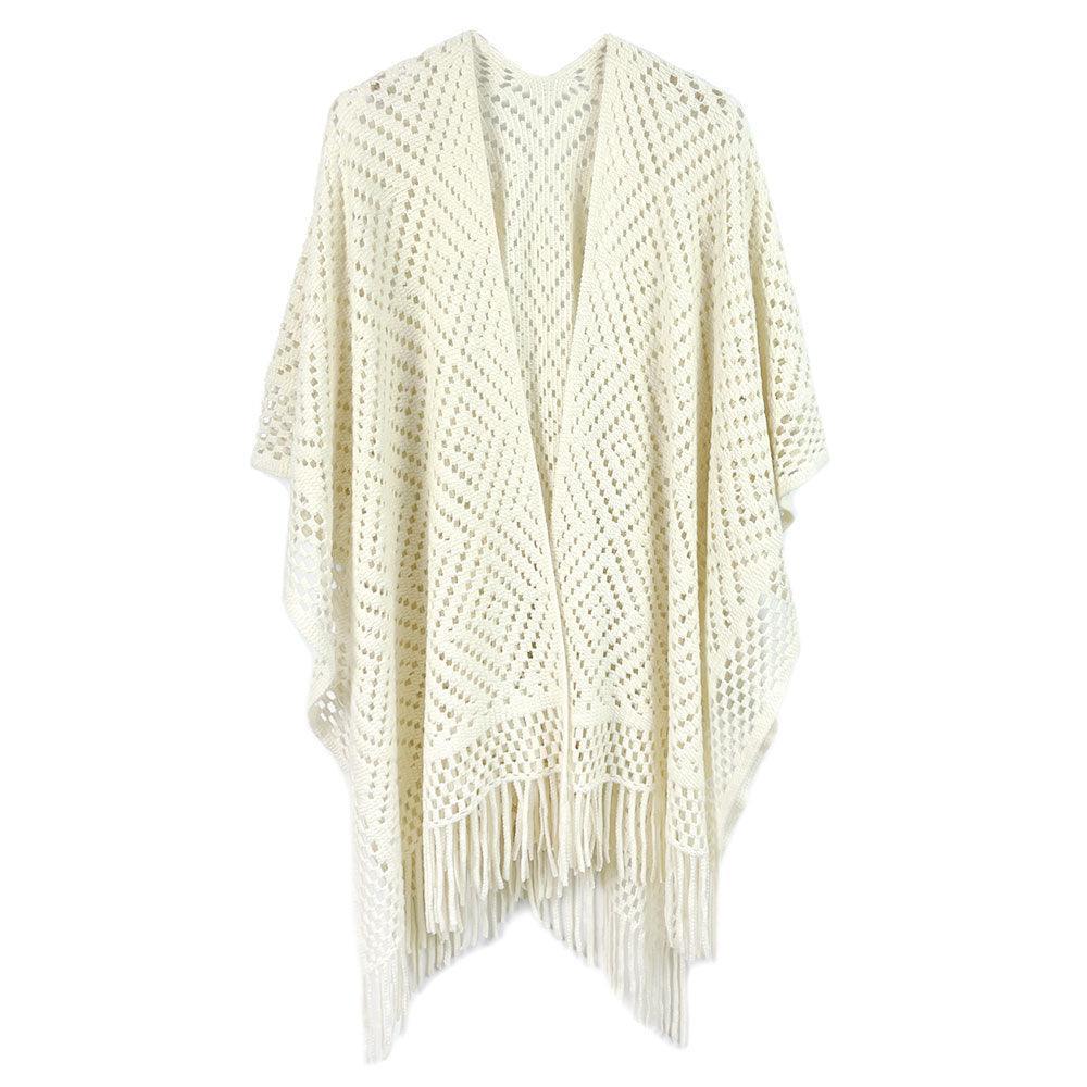 Ivory Cut Out Detailed Ruana Poncho - Jewelry Store by Erik Rayo